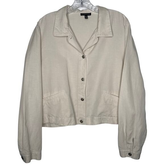 Eileen Fisher Boxy linen blend collared jacket neutral button front beige large - Picture 1 of 12